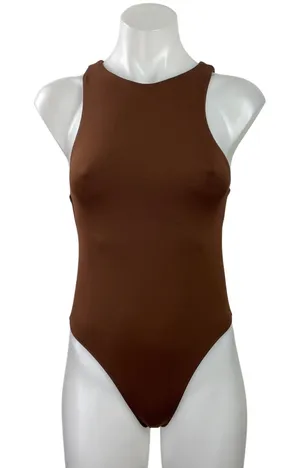 Zara Womens Brown Seamless Sleeveess Racerback Stretch Bodysuit Tank Top Size S thumbnail 1