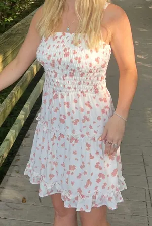 White and peach summer sundress thumbnail 1