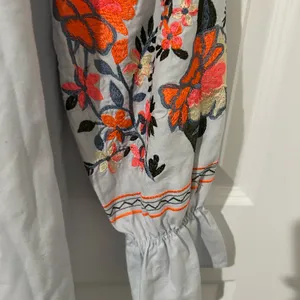 Free People Embroidered Off Shoulder Mini Dress Blue Orange Size S thumbnail 13