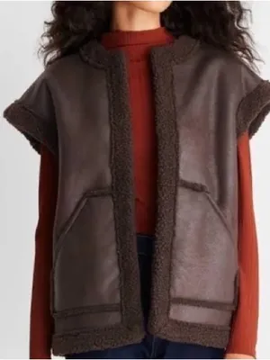 Future Collective Reese Blutstein Faux Shearling Vest Dark Brown Size Small thumbnail 1