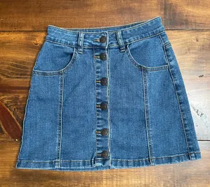 Button Down Denim Blue Jean High Rise Mini Skirt Almost Famous Size 1 thumbnail 1