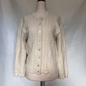 Vtg 60s Pointelle Knit Cardigan Women Sz S Cottagecore Coquette Wintuk Scallop thumbnail 11