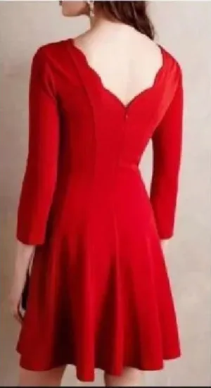 Anthropologie Sundays in Brooklyn XS Red Dress Scalloped Fit N Flare‎ Cocktail thumbnail 1