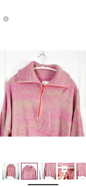Aerie Space Dye Quarter Zip Sweater Wool Blend Lip Gloss Pink Orange Zipper L thumbnail 3