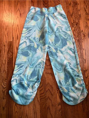 Jaded London Turquoise Swirl Knit Ruched Hem Track Pants High Rise Pants US 6 thumbnail 4