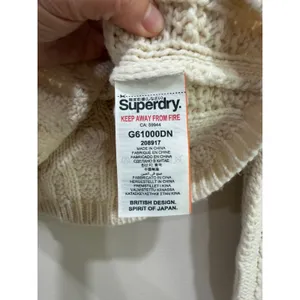 Superdry Sartorial Womens Cream Cable Knit Studded Mock Neck Cropped Sweater XS thumbnail 3