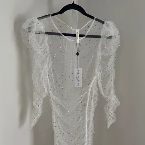 FOR LOVE & LEMONS White Puff Sleeve Sheer Tulle Dress Rhinestone Pearls Sz Med thumbnail 6