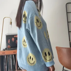 Just Polly New York Smiley Face Oversized Knit Sweater Blue 2X JT13385XSML-MA thumbnail 2
