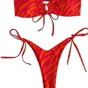 Amazon Pink zebra stripe bandeau bikini set size small thumbnail 1