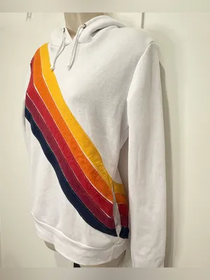 Aviator Nation Cross Stripe Pullover Hoodie XS White Rainbow Lounge Beachy Surf thumbnail 8