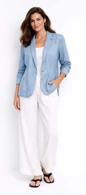 NWT J Jill Love‎ Linen Skyline Blue Blazer Jacket Size XL Coastal Office Capsule thumbnail 1