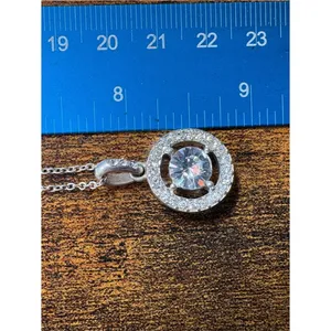 Signed Pendant Necklace with Clear Crystal Halo thumbnail 5