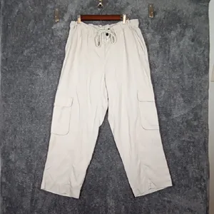 Quince Vintage Wash Tensel Drawstring Cargo Womens Pants Shale Color Sz Large thumbnail 3