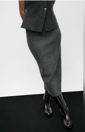 NWT! Zara Gray Flared Wool Midi Skirt thumbnail 3