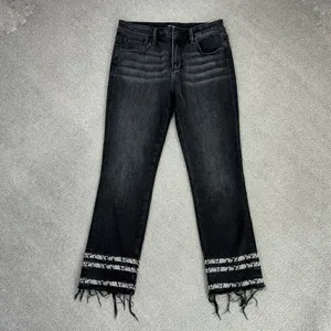 Driftwood Jeans Womens Size 27‎ Black Colette Snake Print Stripe Raw Cuff Crop thumbnail 5
