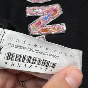 Endless Rose Bonjour Beaded Sequin Tee Textured Black Pink Small thumbnail 8
