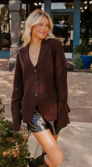Brown blazer sweater thumbnail 1
