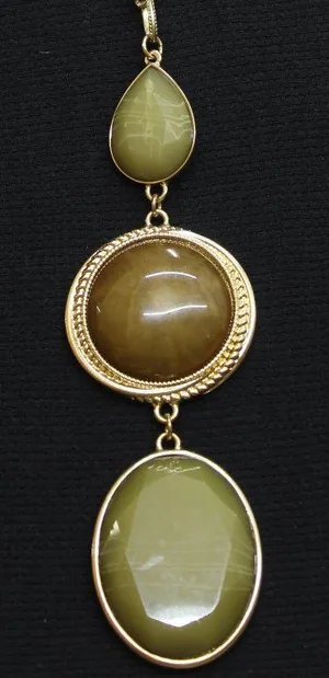 NEW Fashion Stone Pendant Textured Chain Necklace Gold / Green Multi 29" + 3" thumbnail 1