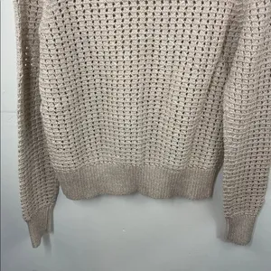 GAP Women's Light Tan open Knit Sweater with shimmery thread size small thumbnail 9