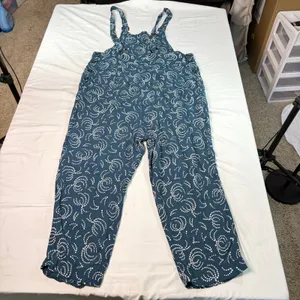 Maeve Anthropologie womens green geometric print cropped overalls. Size S. boho thumbnail 6