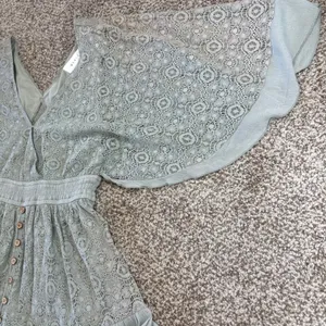 Mable Lace Romper Womens SM Sage Green Boho Bell Sleeve Vacation Cottagecore‎ thumbnail 14