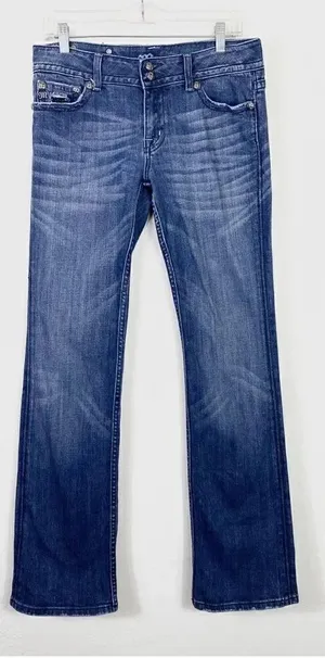 Miss Me Dark Wash Low Rise Rhinestone Embellished Flap Pocket Bootcut Jeans thumbnail 1