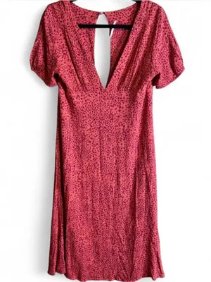 Free People Looking For Love Midi Dress Flame Combo V Neck Keyhole Back 8 thumbnail 4