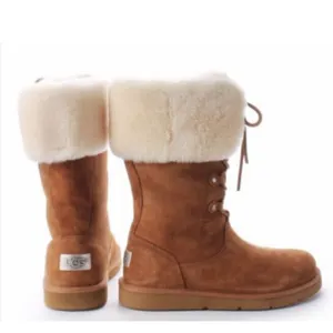 UGG | Australia Montclair Cuffed‎ Suede Sheepskin Lace-Up Boots in Chestnut thumbnail 2