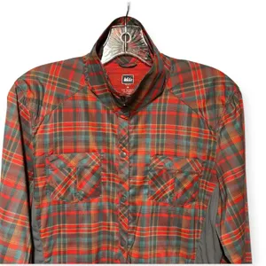 REI Co-op Plaid Shirt Long Sleeve Orange Gray Blue Medium thumbnail 3