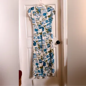 NWT Reformation Blue Floral Midi Dress Slit Ruched Cottagecore Wedding Guest thumbnail 7