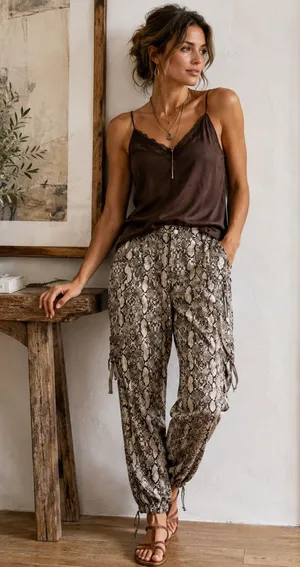 Marrakech Silky Jogger Pants 31 Snakeskin Print Lightweight Relaxed thumbnail 1