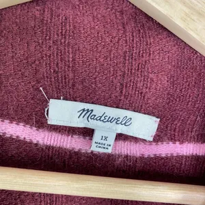 Madewell Evercrest Turtleneck Sweater 1X Burgundy Pink Stripe Ribbed Cozy‎ Plus thumbnail 6