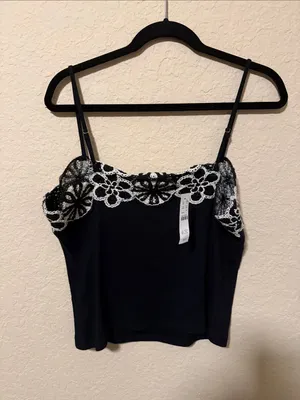 J. Crew Black Camisole with White Lace Floral Trim nwt large thumbnail 5