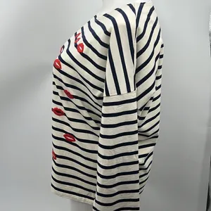 J Crew striped embroidered lips long sleeve oversized top thumbnail 3