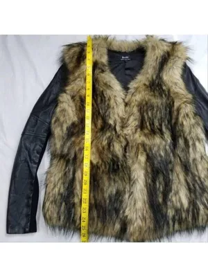 Bardot Womens Faux Fur Leather Long Sleeves Jacket Coat Black Tan Size 6 thumbnail 5