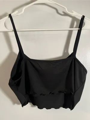 Women’s Size Large Cropped Tank Top Black White‎ Hunny Lettuce Hem Square Neck thumbnail 7