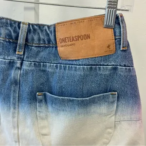 One‎ Teaspoon Dip Dye Denim Mini Skirt Blue White Mid Rise Size 25 thumbnail 8