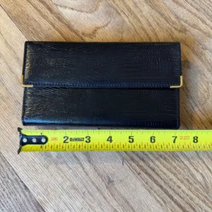 Mundi VTG Black Lizard Embossed‎ Leather Checkbook Wallet Kiss Lock Coin Purse thumbnail 3