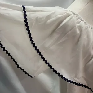 Entro‎ White Off the Shoulder Dress Womens Small Relaxed Blue Trim Flowy thumbnail 4