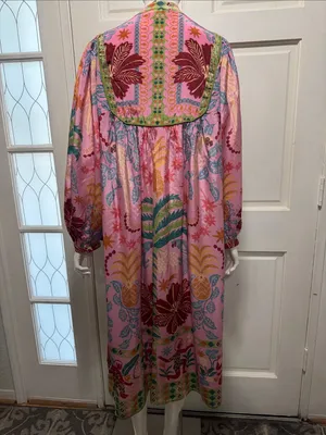 Fruits Queen Scarf Midi Dress Floral Bohemian Long Sleeve Size Medium thumbnail 11