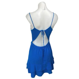 Zara Blue Ruched Cutout Sleeveless Cami Camisole Tank Tiered A Line Mini Dress S thumbnail 2
