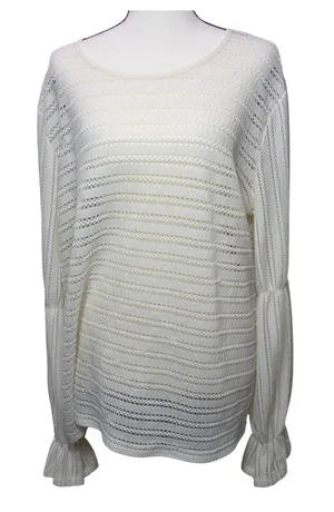 Michael Kors Cream Open Knit Ruffle Cuff Sweater XL Off White Long Sleeve Top thumbnail 1