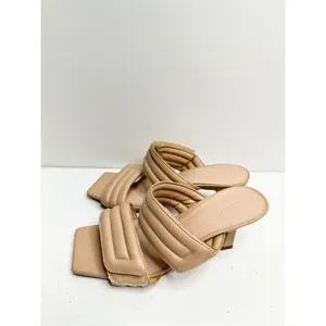Abound‎ Double Strap Sandals Womens Size 6 Qarly Heeled Tan Square Toe Slip On thumbnail 4