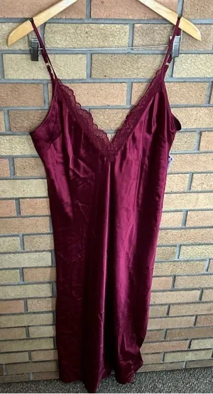 NWT INC Women's Lace-Trim Long Satin Lingerie Nightgown Red Size Small thumbnail 1