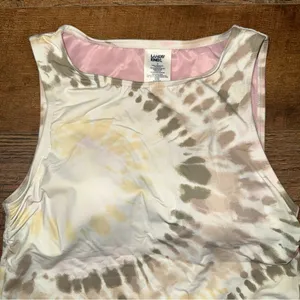Lands' End Womens Chlorine Resistant High Neck Tankini Swim Top White Tie Dye thumbnail 4