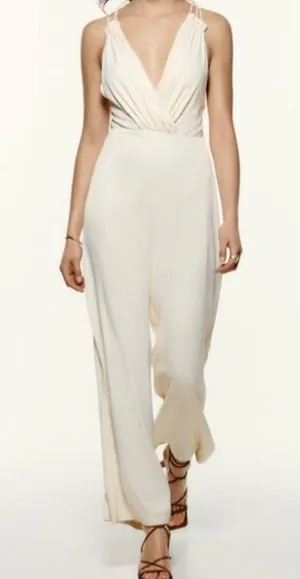Cream Satin Jumpsuit • Size S thumbnail 1