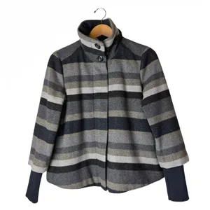 Prana‎ Lily Wool Blend Jacket Women Small Grey Striped Gorpcore Full Zip Coat thumbnail 3