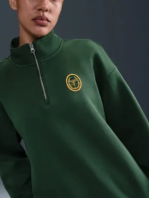 Nike Phoenix Fleece oversized quarter zip sweatshirt in dark green thumbnail 2
