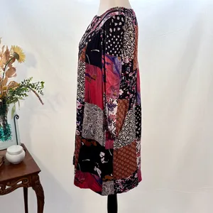 ONE SEPTEMBER Anthro Arcata Patchwork Beaded Lace Up Swing Dress Sz Small💛 thumbnail 9