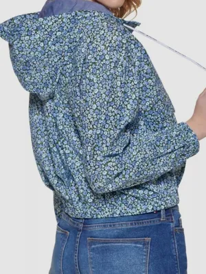 NEW Tommy Hilfiger Blue Floral Cotton Hoodie Pullover Jacket Medium thumbnail 2